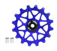 Bike Rear Derailleur Pulley Wheel 10T 16T with Guide Bearing, Porcelain Ball Bearings and Dual Bushings Compatible with 6 12 Speed Bikes (16T Blue)