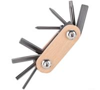 Bike Repair Tool Kit Alloy Steel Heads Wooden Handle | 8 tools in 1, hex and screwdriver bits, compact foldable design, fits saddle bags, quick roadside repairs