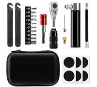 Bike Repair Tool Kit with Mini Pump in Portable Multifunction Tool Set | Ultra-compact, high quality, include ratchet wrench, 10 magnetic bits, mini pump compatible with presta and schrader valves
