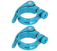 Bike Saddle Clamp, Quick Release Seat Tube Clamp Aluminum Alloy 35mm 2Pcs for Mountain Bicycle Road Bike Lightweight Durable Easy Install (Blue)