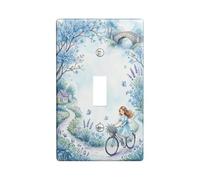 Bike Single Light Switch Cover Plate, Spring Fanciful Butterfly Bridge Spring Blue Plastic Standard Size Switch Plate Decorative for Living Room Bedroom Home Office Decor (Single)
