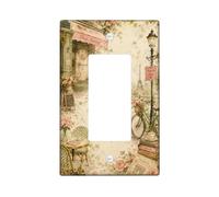 Bike Single Rocker Light Switch Cover, Vintage Romantic Rose Street Lamp Spring Pastel Peach Plastic Standard Size Accents Wall Switch Plates for Bedroom Bathroom Kitchen Entrance Decor