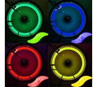 Bike Spoke Lights, 4 Pack & 4 x Neon Glow In The Dark Valve Caps, LED Wheel Lights for Bicycle Spokes, Waterproof Blinking Flashing Cycle Accessories for Adults & Kids, Easy Install