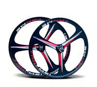 Bike Wheel Set 24/26/27.5/29 Inch Magnesium Alloy One-Piece Bike Wheelset 3-Spokes Set Rim Front & Rear Wheels100x135mm For 6-9 Speed Freewheel Disc Brake(Black Red,20inch)