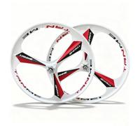 Bike Wheel Set 24/26/27.5/29 Inch Magnesium Alloy One-Piece Bike Wheelset 3-Spokes Set Rim Front & Rear Wheels100x135mm For 6-9 Speed Freewheel Disc Brake(White Red,26inch)