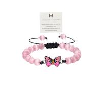 bike8 Always Believe in Yourself Butterfly Bracelet 8mm Natural Stone Beaded Butterfly Bracelet Cute Butterfly Charm Bracelets Lucky Butterfly Friendship Matching Bracelet for Women, Adjustable, Stone