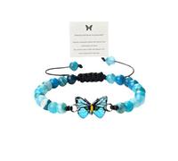 bike8 Always Believe in Yourself Butterfly Bracelet 8mm Natural Stone Beaded Butterfly Bracelet Cute Butterfly Charm Bracelets Lucky Butterfly Friendship Matching Bracelet for Women, Adjustable, Stone