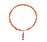 bike8 Colorful Beaded Fish Necklace for Women Boho Bead Sardine Pendant Necklace Ocean Animal Choker Summer Beach Jewelry, L Size, Metal, No Gemstone