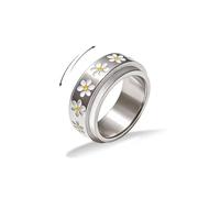 bike8 Daisy Fidget Ring for Women Stainless Steel Flower Statement Ring for Anxiety Relief Gold Spinner Band Ring Thoughtful Jewelry Gift, 8 UK, Metal, No Gemstone