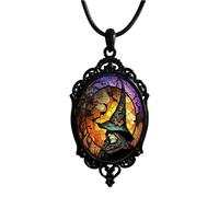 bike8 Gothic Bat Glass Pendant Necklace for Women Raven Cross Cabochon Pendant Choker Necklace Vintage Gothic Rope Chain Witch Cross Choker Dark Punk Style Necklace Mystic Witch Jewelry Accessories