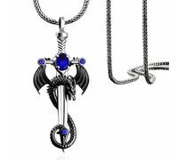 bike8 Gothic Sword Dragon Necklace Rhinestone Dagger Necklace Vintage Dragon Wrapped Sword Cross Pendant Necklace Punk Dragon Pendant Necklace Dark Gothic Halloween Jewelry for Men Women, no, Alloy