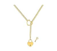 bike8 Heart Slip Chain Necklace Adjustable Lariat Y-Necklace for Women Heart O-ring Slip Chain Necklace Punk Rock Cuban Long Necklace Heart Locker With Key Y-Necklace, Brass, No Gemstone