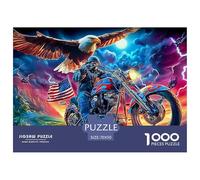 Biker And Eagle 1000 Pcs Biker Eagle American Flag Artdurable Plastic Puzzle for Adults Precision Cut Smooth Finish Stress Relief Mindfulness Digital Detox 70x50cm/1000pcs