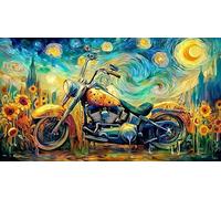 Biker at sunset with motorcycle 1000 Pieces Puzzle - Fun Present Family Game Challenging Great Gift Idea for Adults 38x26/1000pcs