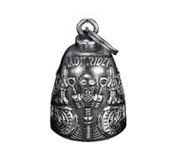 Biker Bell, Anti-Gremlin Charm, Silver 5x3x3cm, Motorcycle Keychain, Skull Pendant, Riding Accessory Gift, for Men Women Teens Helmet Bag Travel