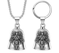 Biker Bell Motorcycle Bell Guardian Bell Motorcycle Motorcycle Bell Protective Bell Motorcycle Bell Motorcycle Bell Lucky Charm Guardian Angel Motorcycle Keyring and Protective Bell Necklace, silver,