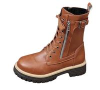 Biker Boots for Women Wide Fit Ankle Booties Npn Slip Lace up Walking Shoes | Ladies Waterproof Boots Mid Calf Low Heel Combat Boot Autumn Winter Outdoor Garden Party Hiking Trekking Fishing