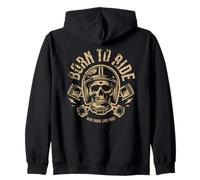 Biker Born To Ride Skeleton Ride Hard Live Free Zip Hoodie