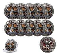 Biker Brotherhood Ride Forever Challenge Coin, Double Sided Vintage Motorcycle Commemorative Coin, Skull Rider V Twin Engine Metal Collector Token, Gift for Motorcycle Enthusiasts (10pcs)