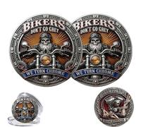 Biker Brotherhood Ride Forever Challenge Coin, Double Sided Vintage Motorcycle Commemorative Coin, Skull Rider V Twin Engine Metal Collector Token, Gift for Motorcycle Enthusiasts (2pcs)