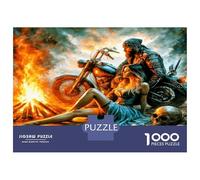 Biker Camp Fire 1000pc Puzzle for Adults Rebel Wilderness Vibe Classic Jigsaw Puzzle Recycled Cardboard Family Puzzle Lovers Brain Training Holiday Activity Office Break 52x38cm/1000p