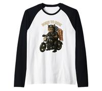 Biker Cat Adventure - Cool Motorcycle Animal, Road Trip Art Raglan Baseball Tee
