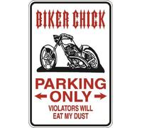 Biker Chick Parking Only Metal Sign for Home Decor Funny Words Tin Sign Gift Outdoor Courtyard Decoration Sign 8x12 inch