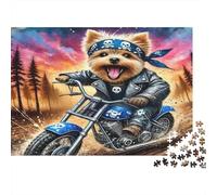 Biker Dog Adventure 1000pcs Jigsaw Puzzle for Adults, Thick White Cardboard, Dog on Motorcycle, Educational Brain Teaser, Creative Activity, Enhances Concentration & Patience 52x38cm/1000pcs