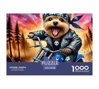 Biker Dog Adventure Recycled Paper 1000 Piece Jigsaw Dog Biker Sunset Puzzle - for Adults Educational Game Decompression Wall Decoration52x38cm/1000pcs
