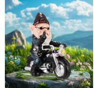 Biker Garden Gnomes Ourdoor Statue - Resin Gnome Garden Ornaments, Rude Garden Gnome Funny Sculpture, Waterproof Sun Protection Dwarf Ride Motorcycle Figurine Art Decoration for Home Lawn Yard
