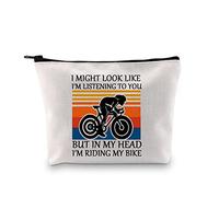 Biker Gift Cycling Cyclist Gift Zipper Pouch Funny Bike Riding Rider Gift Makeup Bag in My Head I’m Riding My Bike MTN Bike Gift (Riding My Bike Bag EU)