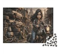 Biker Girl Premium 1000 Pieces Thick Cardboard Puzzle Post-apocalyptic Junkyard for Older Children 12+ Anxiety Relief Indoor Activity 38x26cm/1000pcs