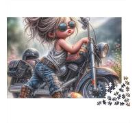 Biker Girl Riding Motorcycle 1000-Piece Girl on Motorcycle Sturdy Cardboard Jigsaw Puzzle Teens 12-18 Logic Skill Party Game Best Gift for Teen Puzzle Fans Lovers 52x38cm/1000pcs
