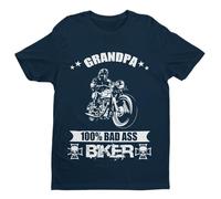 Biker Grandpa, Bad Ass Biker - Funny Graphic Men's T-Shirt - Casual Printed Tee - Great Gift for Dad, Husband or Brother - Blue - 2XL