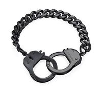Biker Jewelry Couples Handcuff Statement Bracelet for Men Cuban Curb Chain Black IP Stainless Steel 8.5 Inch