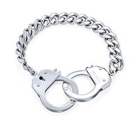 Biker Jewelry Couples Handcuff Statement Bracelet for Men Cuban Curb Chain Silver Tone Stainless Steel 8 Inch