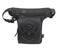 Biker Leg Bag Men's Leather Motorcycle Waist Bag Vintage Drop Leg Bag with Thigh Strap, Custom Skull Design, Smooth black, Einheitsgröße, Motorcycle leg bag leather in vintage biker style