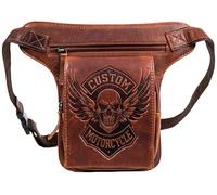 Biker Leg Bag Men's Leather Motorcycle Waist Bag Vintage Drop Leg Bag with Thigh Strap, Custom Skull Design, Smooth brown, Einheitsgröße, Motorcycle leg bag leather in vintage biker style