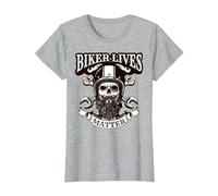Biker Lives Matter, Motorcycle Quotes with Skull T-Shirt, Women, Heather Grey, Medium