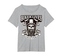 Biker Lives Matter, Motorcycle Quotes with Skull T-Shirt, Women's Plus, Heather Grey, 1X