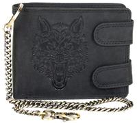 Biker Men's Black Genuine Leather Wallet with Wolf Embossing & Chain - Wallet with RFID Protection, 10 Card Slots, Coin Compartment & Zip Pocket - Leather Wallet in Rocker Style, black, 10.0 X 12.5 X