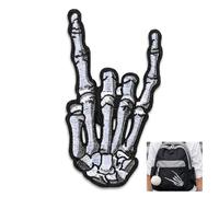 Biker Patches for Vest - 2-in-1 Punk Rock Patches Iron On & Sew On, Cotton Polyester, Easy 30-Second Fix for Jeans, Jackets, Bags, Backpacks & Hats - Skull Patch Finger Heavy Metal Music Hand Symbol