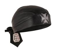 Biker Plain Leather Durag - Durable Motorcycle Bandana with Tie Back - One Size Fits All - Soft- Comfortable- and Helmet-Friendly Headwrap (UK, Alpha, One Size, Black with Pink Iron Cross)