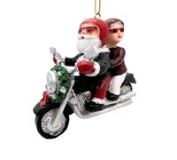 Biker Santa and Mrs Claus Riding Motorcycle Bike Christmas Tree Ornament
