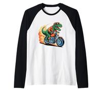 Biker T Rex On Motor Bike Dinosaur T Rex Riding Motorcycle Raglan Baseball Tee