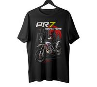 Biker T-Shirt for AJP PR7 Fans, 100% Cotton, Classic Fit, Motorcycle-Inspired Design, Black - White & Blue & Red, XXL