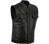 Bikers Gear Australia Black Revolver Motorcyle Leather Vest Sons of Anarchy Style Biker Sleeveless Waistcoat, Black, LARGE L