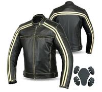 Bikers Gear Australia Classic Retro Style 'The Bonnie' Cowhide Leather Motorcycle Jacket with CE1621-1 Removable Armour - Ivory stripe Size M