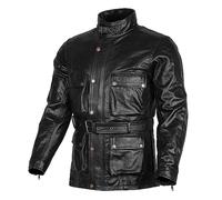 Bikers Gear Australia Classic Vintage Style Waxed Trail Blazer Leather Retro Motorcycle Jacket with CE1621-1 5 Piece Removable Armour - Black - L