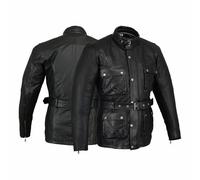 Bikers Gear Australia Classic Vintage Style Waxed Trail Blazer Leather Retro Motorcycle Jacket with CE1621-1 5 Piece Removable Armour - Black - 4XL